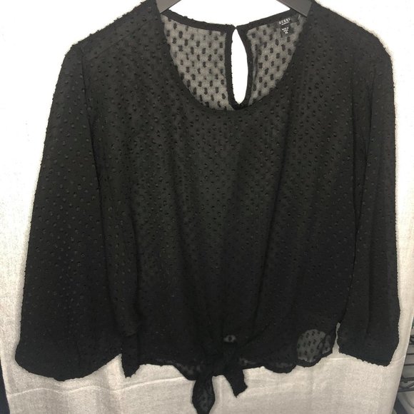 GUESS black bell sleeve top w front tie detail - Picture 1 of 2